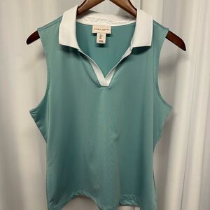 Laura Ashley Women's Sleeveless Muscle Tee - Teal and White large